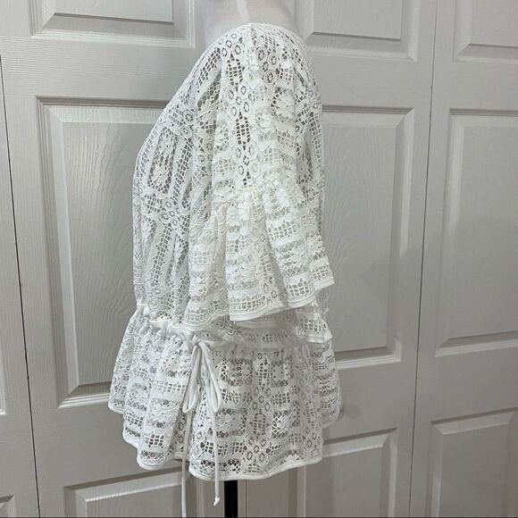 ANA A New Approach White Lace Ruffle Sleeve Sheer Peplum Top Blouse - Picture 5 of 11